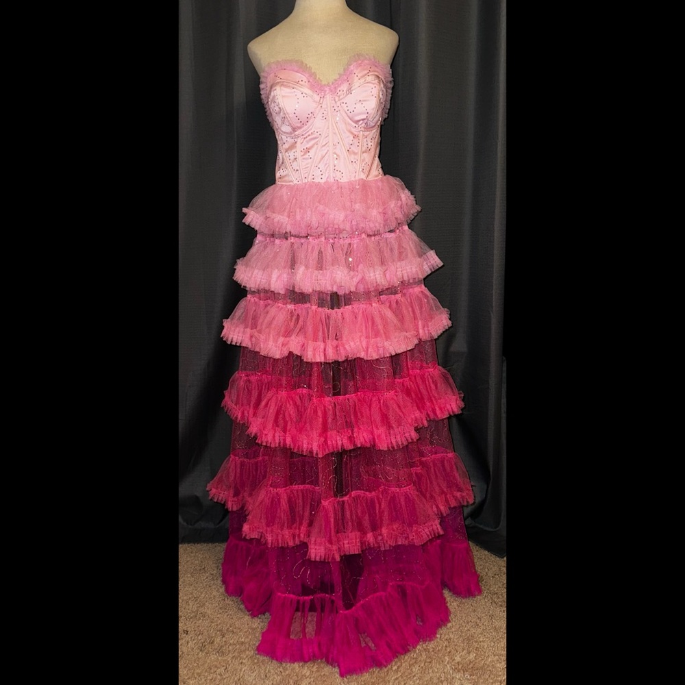 Unholy Dolls Kill ‘AT THE ALTAR’ Pink Sequin Ruffle Maxi Corset Dress S NWT